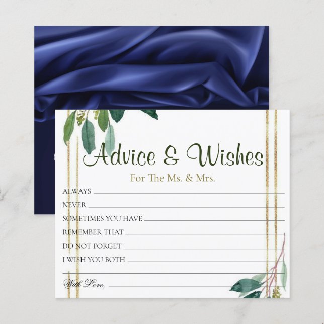 Golden Floral Wedding Advice Wishes Cards (Front/Back)