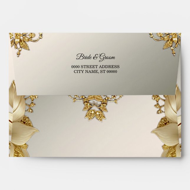 Golden Floral Wedding Envelope (Back (Top Flap))