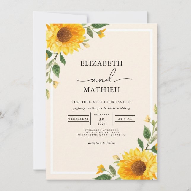 Golden Floral Wedding Invitation (Front)