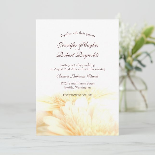 Golden Floral Wedding Invitation (Standing Front)
