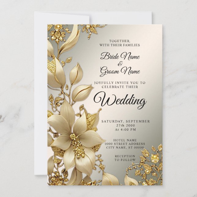 Golden Floral Wedding Invitation (Front)