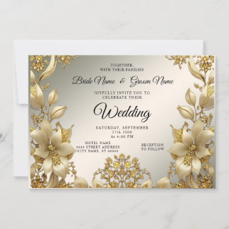 Golden Floral Wedding Invitation
