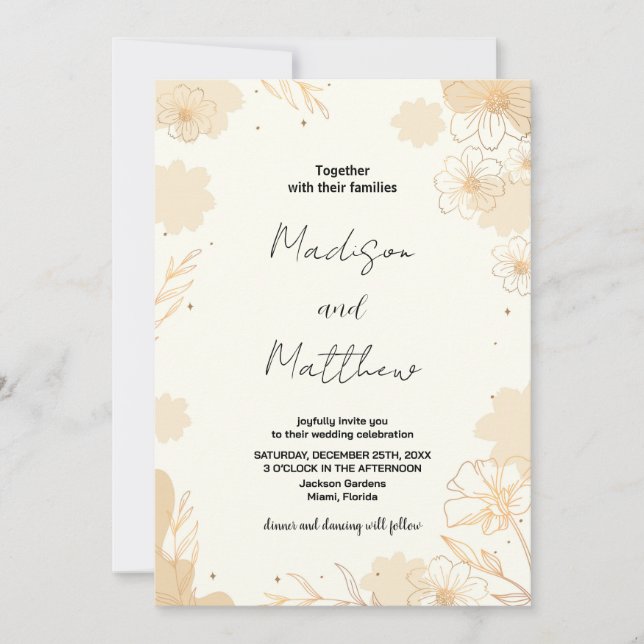 Golden Floral Wedding Invitations (Front)