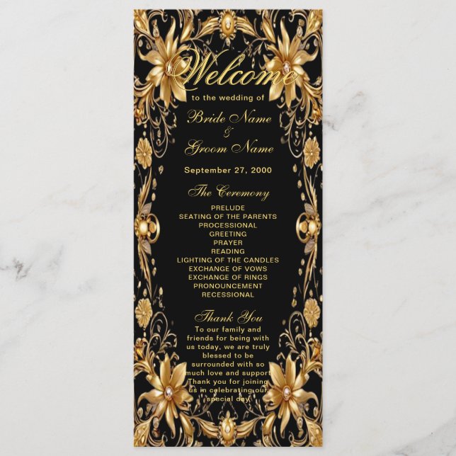 Golden Floral Wedding Program Programme (Front)