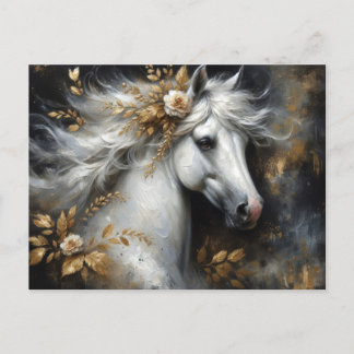 Golden Floral White Horse Art Postcard