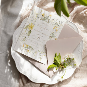 Golden Floral   Wildflower Baby Shower  Invitation