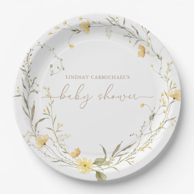 Golden Floral | Wildflower Personalised Paper Plate (Front)