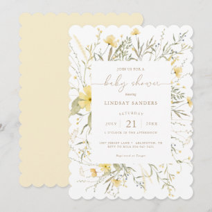Golden Floral   Wildflower Scalloped Baby Shower Invitation