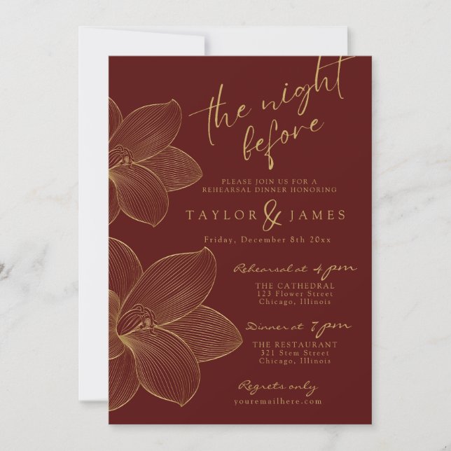Golden Floral Winter Invitation (Front)