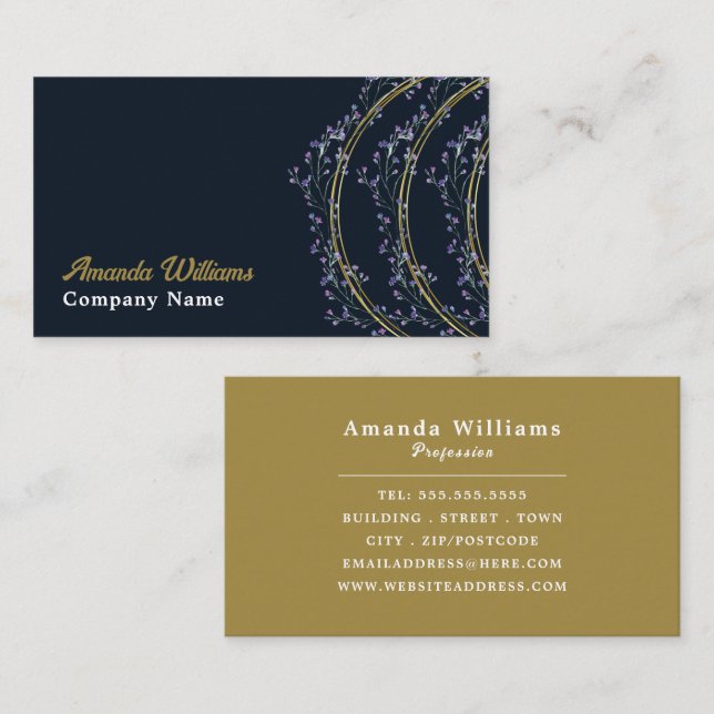 Golden Floral Wreath Design, Floral Business Card (Front/Back)