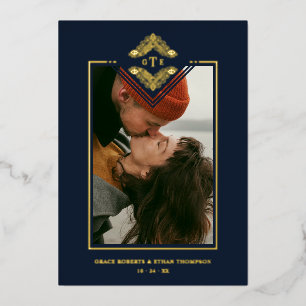 Golden Flourish Classic Ornament Photo Navy Blue