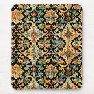 Golden Flourish On Black Mouse Mat