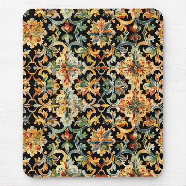 Golden Flourish On Black  Mouse Mat (Front)