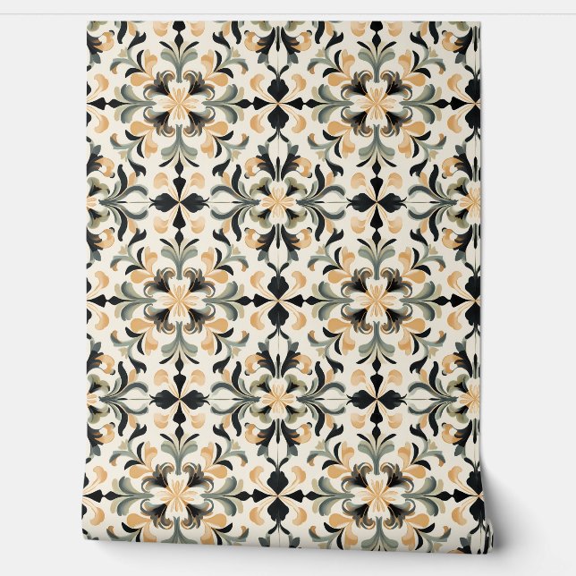 Golden Flourish Petite - Gold, Black, Sage Wallpaper (Unrolling)