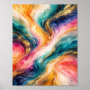 Golden Flow Abstract Waves Poster