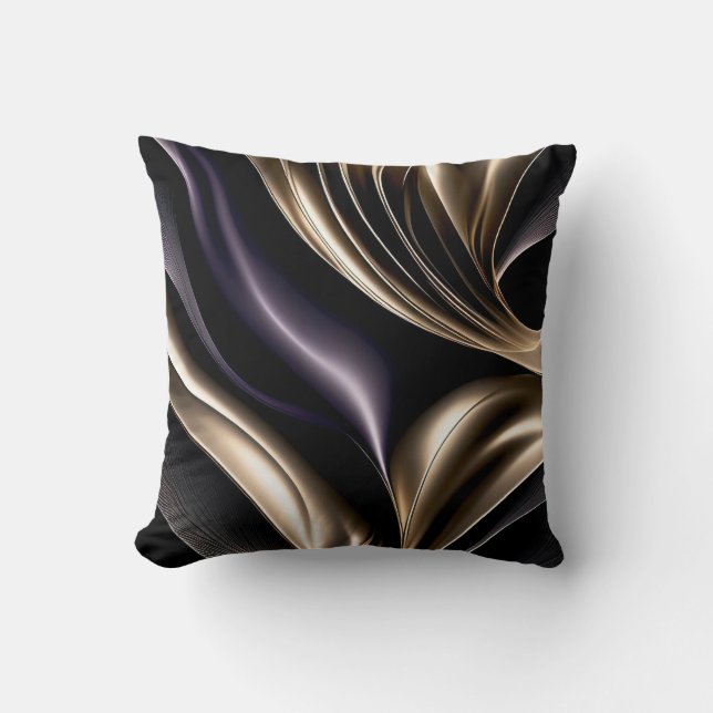 Golden Flow - Luxurious Black and Gold Abstract Cushion (Front)