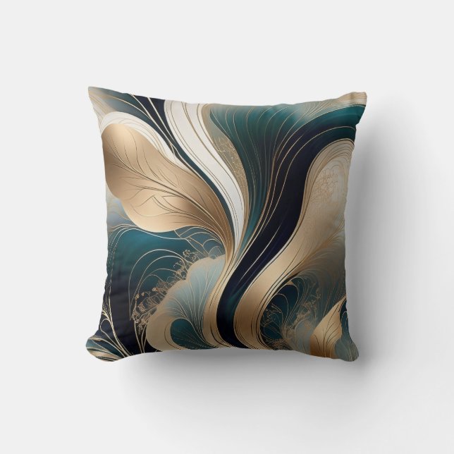 Golden Flow - Luxurious Black and Gold Abstract Cushion (Front)