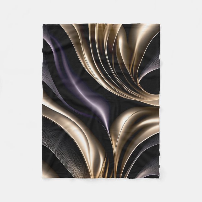 Golden Flow - Luxurious Black and Gold Abstract Fleece Blanket (Front)