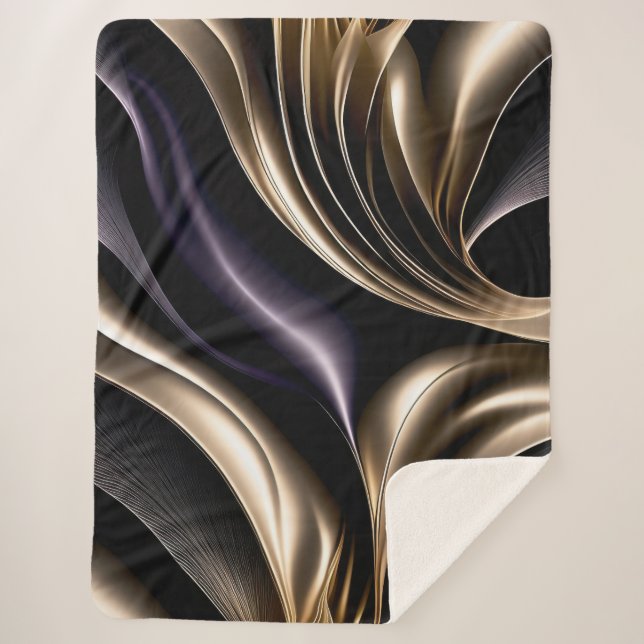 Golden Flow - Luxurious Black and Gold Abstract Sherpa Blanket (Front)