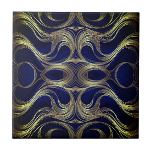 Golden Flow on Deep Blue Tile