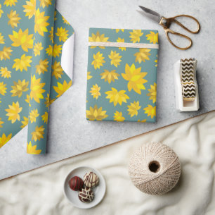 Golden Flower Autumn Seamless Birthday Celebration Wrapping Paper
