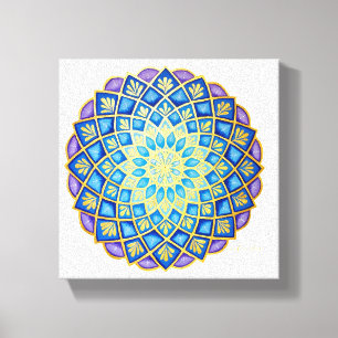 Golden Flower Blue Purple Mandala Canvas Print