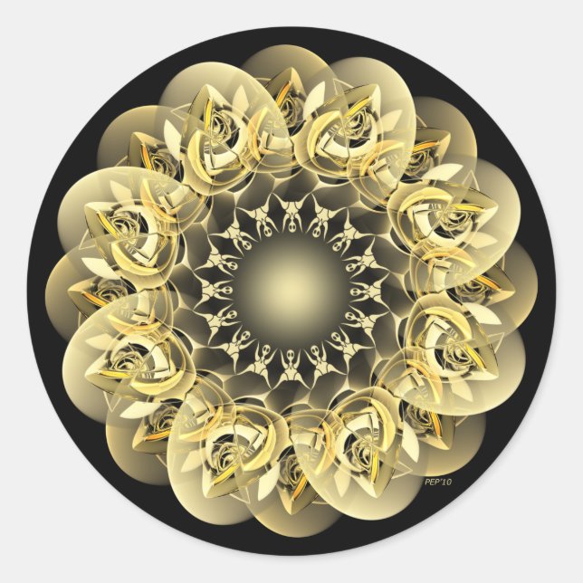 Golden Flower Classic Round Sticker (Front)