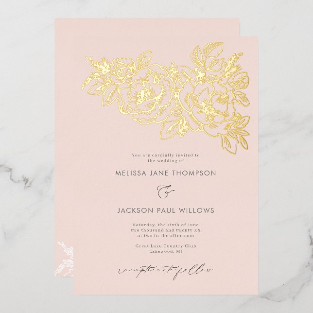 Golden flower corner elegant wedding design blush (Front/Back)