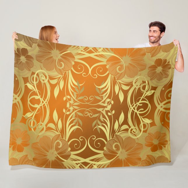 golden, flower, fantasy, elegant, pattern, subtle, fleece blanket (In Situ)