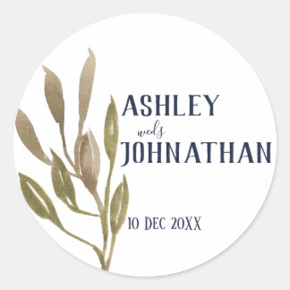 Golden Flower Leaves Wedding Classic Round Sticker