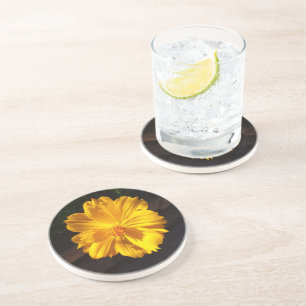 Golden Flower Macro Photography Coaster