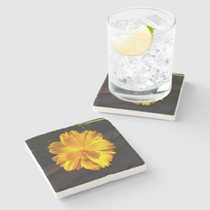 Golden Flower Macro Photography Stone Coaster