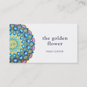 Golden Flower Mandala Blue Purple  Business Card