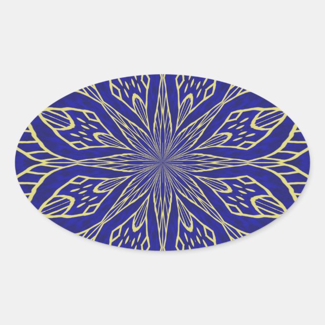 Golden Flower Mandala Oval Sticker (Front)