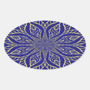 Golden Flower Mandala Oval Sticker
