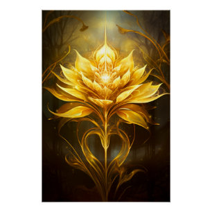 Golden Flower on Dark Forest Background Poster