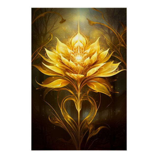 Golden Flower on Dark Forest Background Poster (Front)