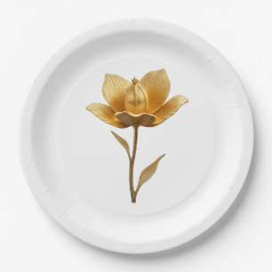Golden Flower Paper Plate