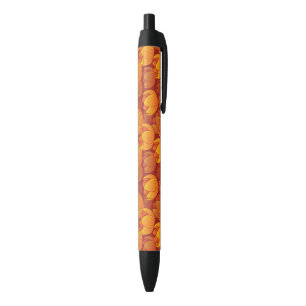 Golden Flower Pattern Black Ink Pen