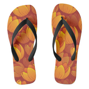 Golden Flower Pattern Flip Flops