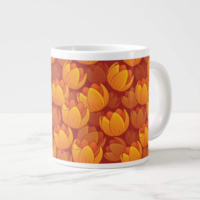 Golden Flower Pattern Large Coffee Mug (Front Right)