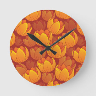 Golden Flower Pattern Round Clock