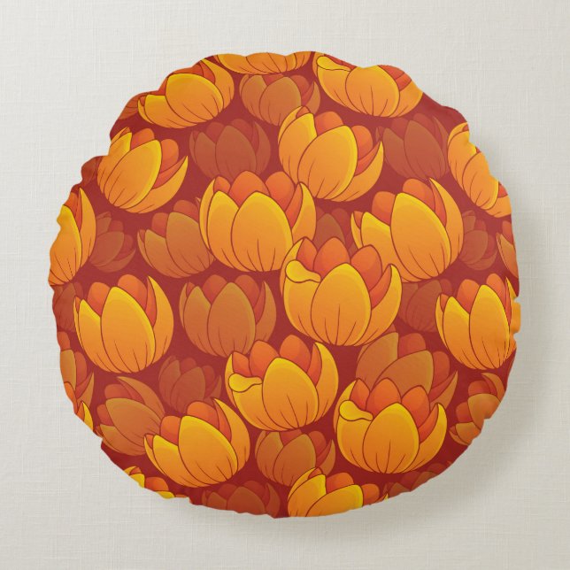 Golden Flower Pattern Round Cushion (Front)