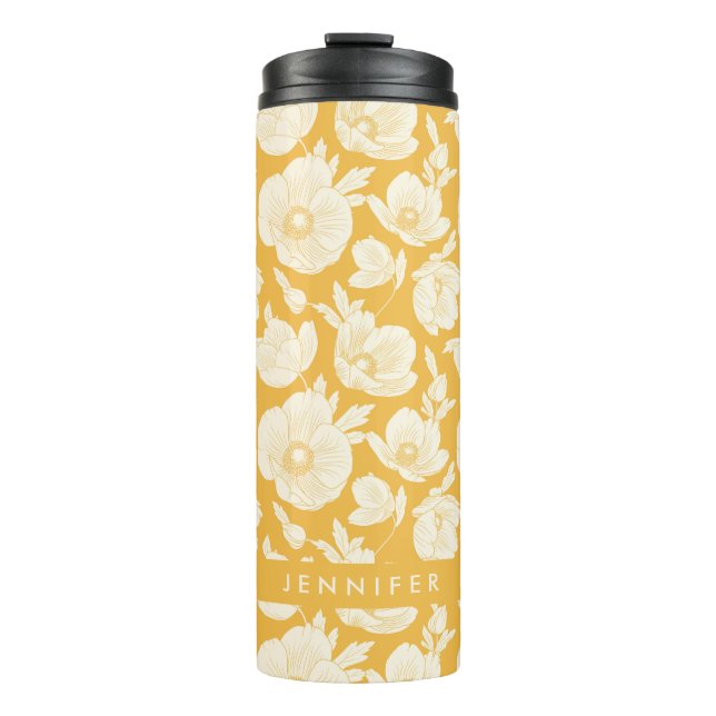 Golden Flower Pattern Thermal Tumbler (Front)