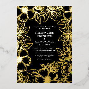 Golden flower wreath frame elegant wedding black