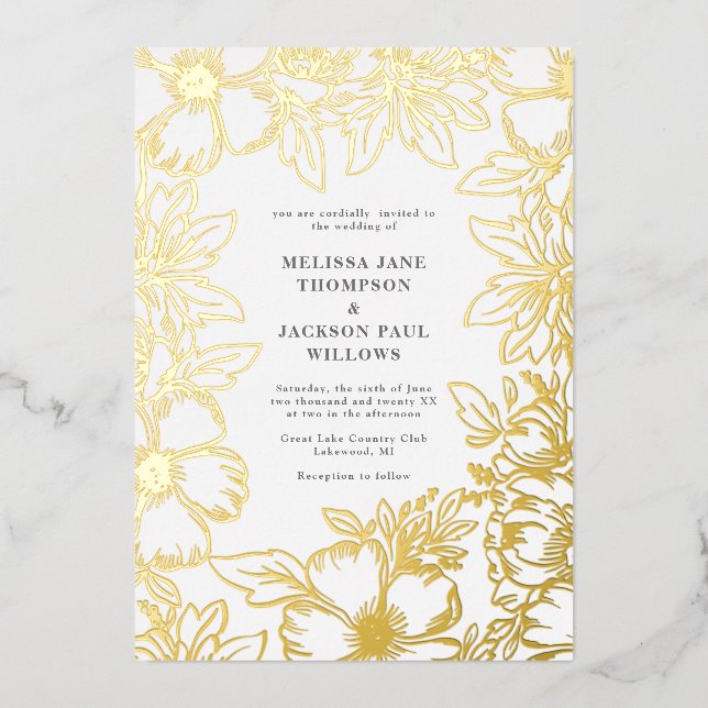 Golden flower wreath frame elegant wedding design (Front)