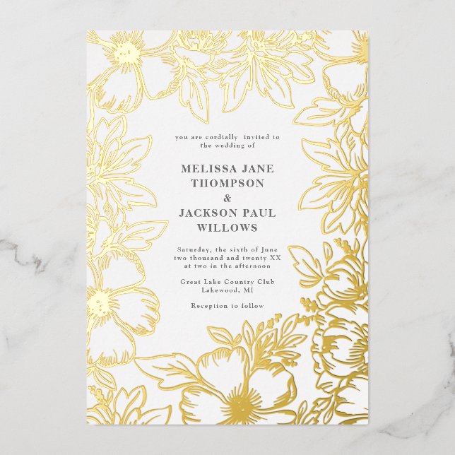 Golden flower wreath frame elegant wedding design  (Front)