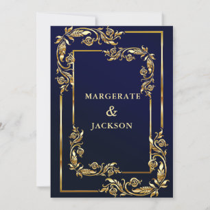 Golden flower wreath frame elegant wedding design  invitation