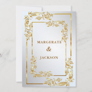 Golden flower wreath frame elegant wedding design invitation