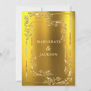 Golden flower wreath frame elegant wedding design invitation